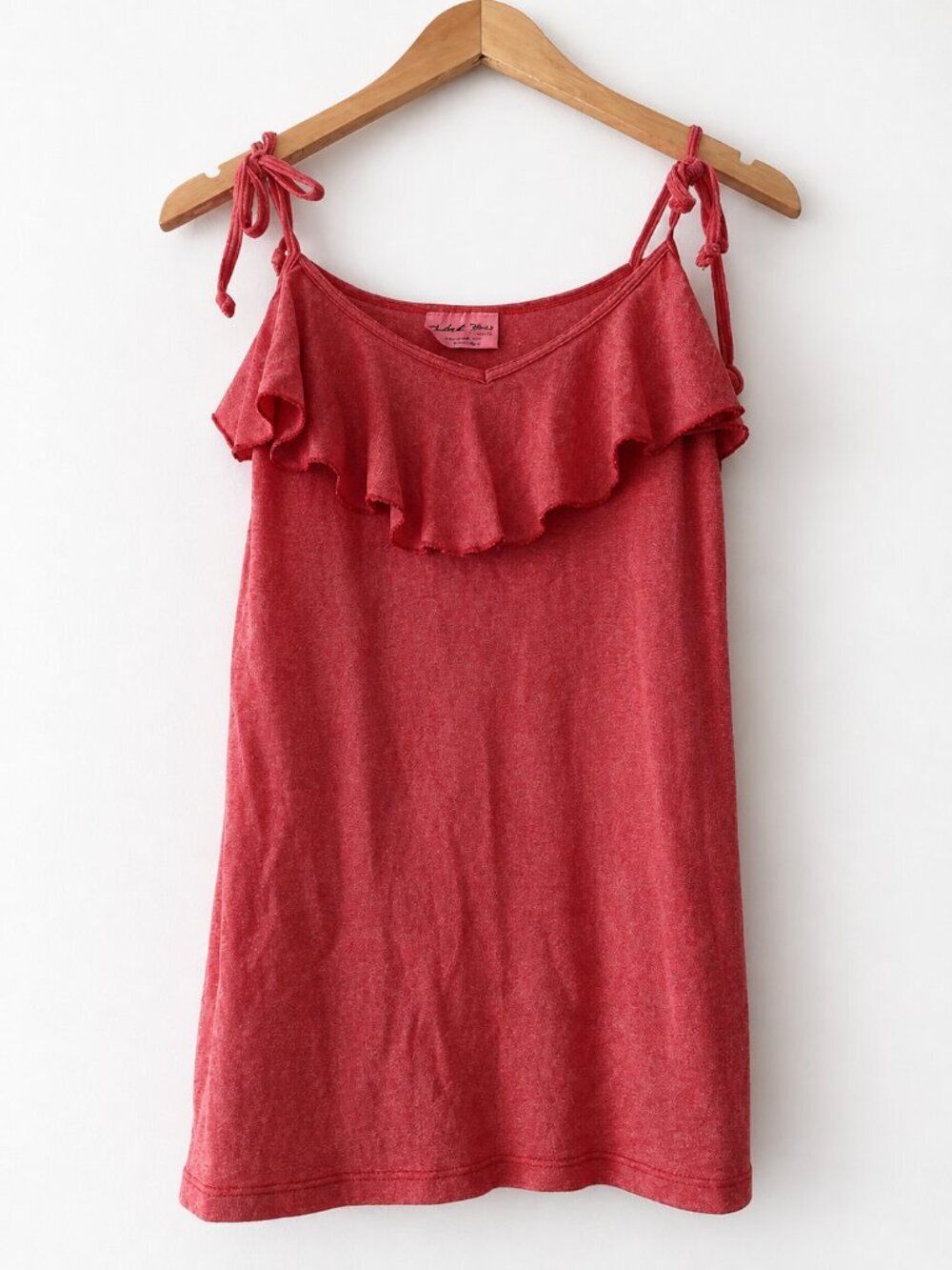 Michael Stars Red Metallic Shimmer Ruffle Tie Strap Cotton Blend Tank OS